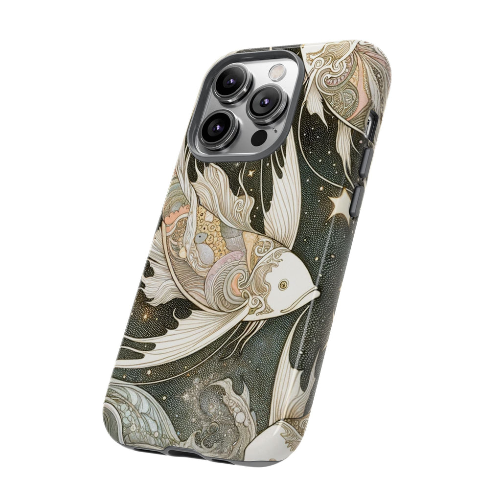 Artistic Phone Case, Cosmic Fish Design, Phone Accessory, Unique Gift, Zodiac Decor, Starry Night Vibes