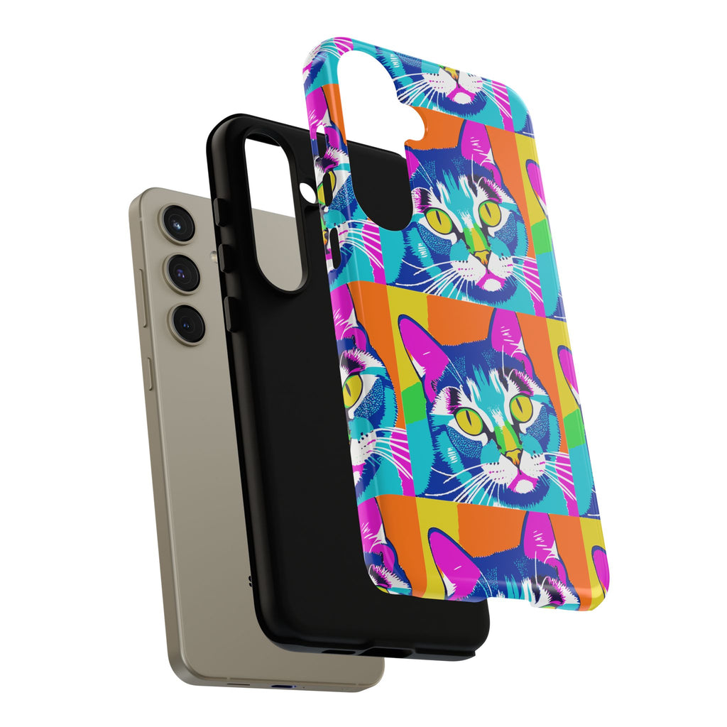Colorful Cat Phone Case, Vibrant Animal Cover, Unique Pet Lover Gift, Fun Pop Art Style, Trendy Gadget Accessory