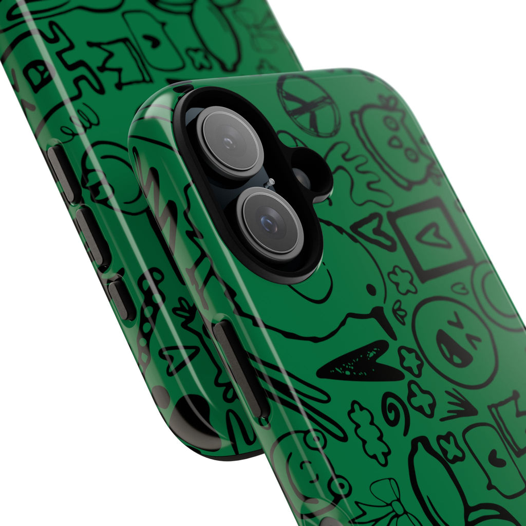 Playful Phone Case, Vibrant Green Tough Case, Quirky Graphic Design, Unique Gift for Kids, Fun Accessories, Christmas, Birthday