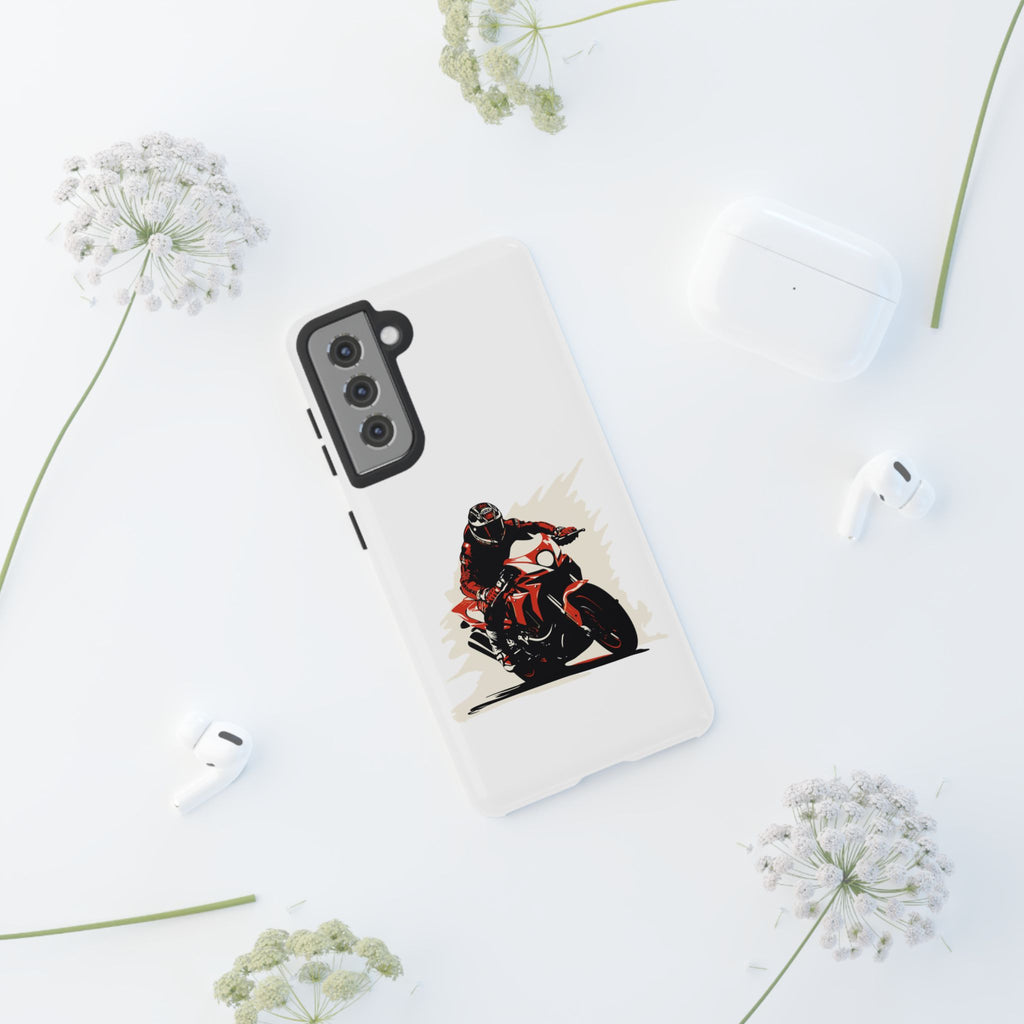 Motorcycle Phone Case, Tough Cases for Riders, Biker Accessory, Gifts for Motorcyclists, Red Bike Design