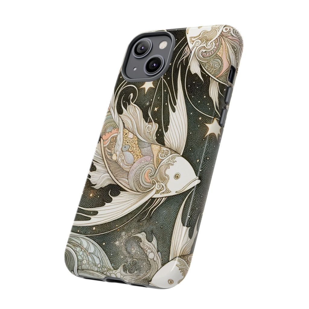 Artistic Phone Case, Cosmic Fish Design, Phone Accessory, Unique Gift, Zodiac Decor, Starry Night Vibes