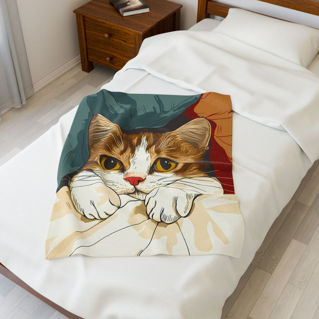 nice cat Velveteen Blanket, Soft Throw Blanket for Home Decor, Perfect Gift for Relaxation, Boho Style, Ideal for All Seasons