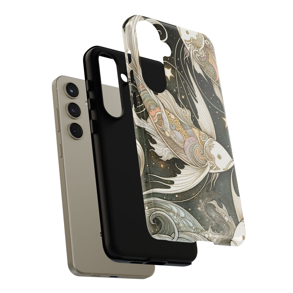 Artistic Phone Case, Cosmic Fish Design, Phone Accessory, Unique Gift, Zodiac Decor, Starry Night Vibes