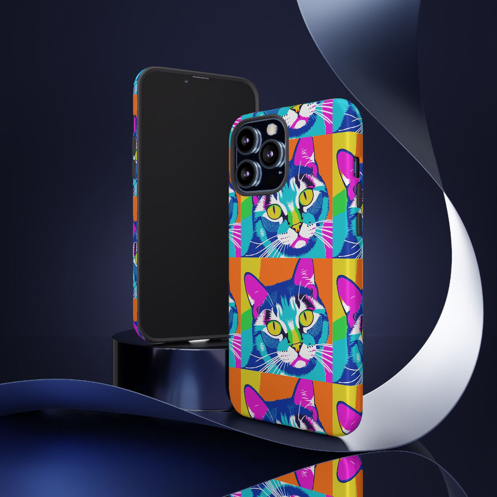 Colorful Cat Phone Case, Vibrant Animal Cover, Unique Pet Lover Gift, Fun Pop Art Style, Trendy Gadget Accessory