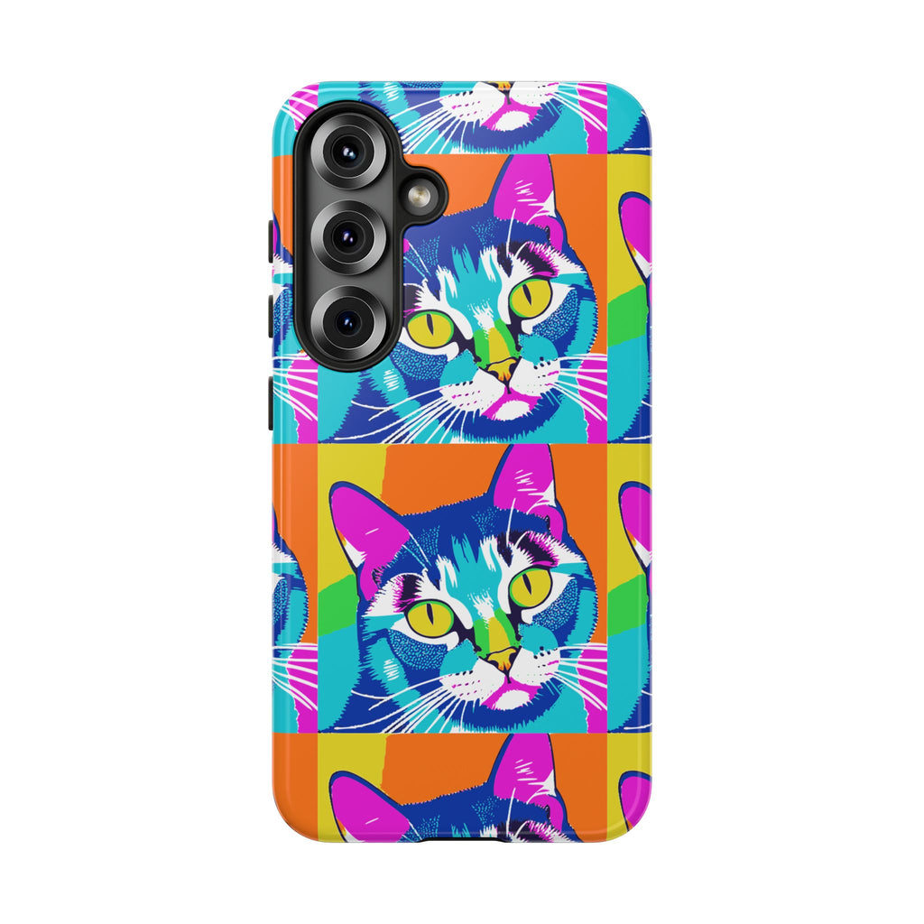 Colorful Cat Phone Case, Vibrant Animal Cover, Unique Pet Lover Gift, Fun Pop Art Style, Trendy Gadget Accessory