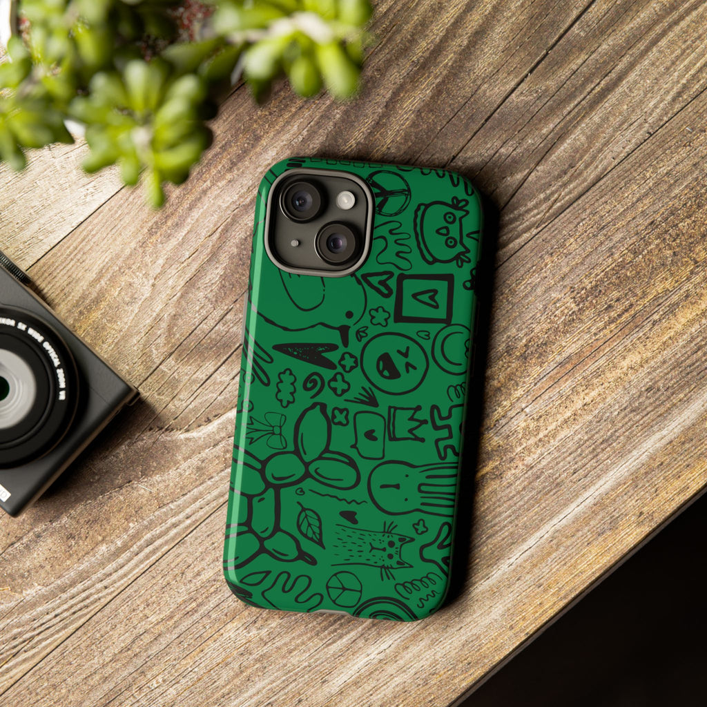 Playful Phone Case, Vibrant Green Tough Case, Quirky Graphic Design, Unique Gift for Kids, Fun Accessories, Christmas, Birthday