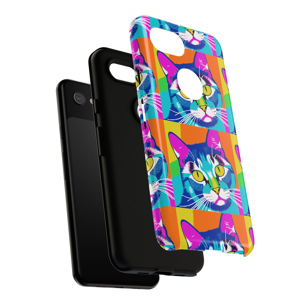 Colorful Cat Phone Case, Vibrant Animal Cover, Unique Pet Lover Gift, Fun Pop Art Style, Trendy Gadget Accessory