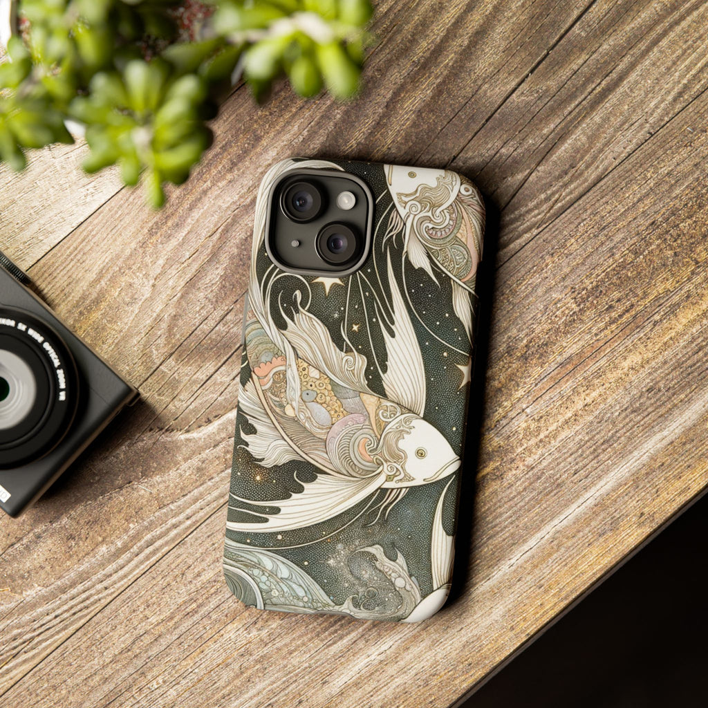 Artistic Phone Case, Cosmic Fish Design, Phone Accessory, Unique Gift, Zodiac Decor, Starry Night Vibes