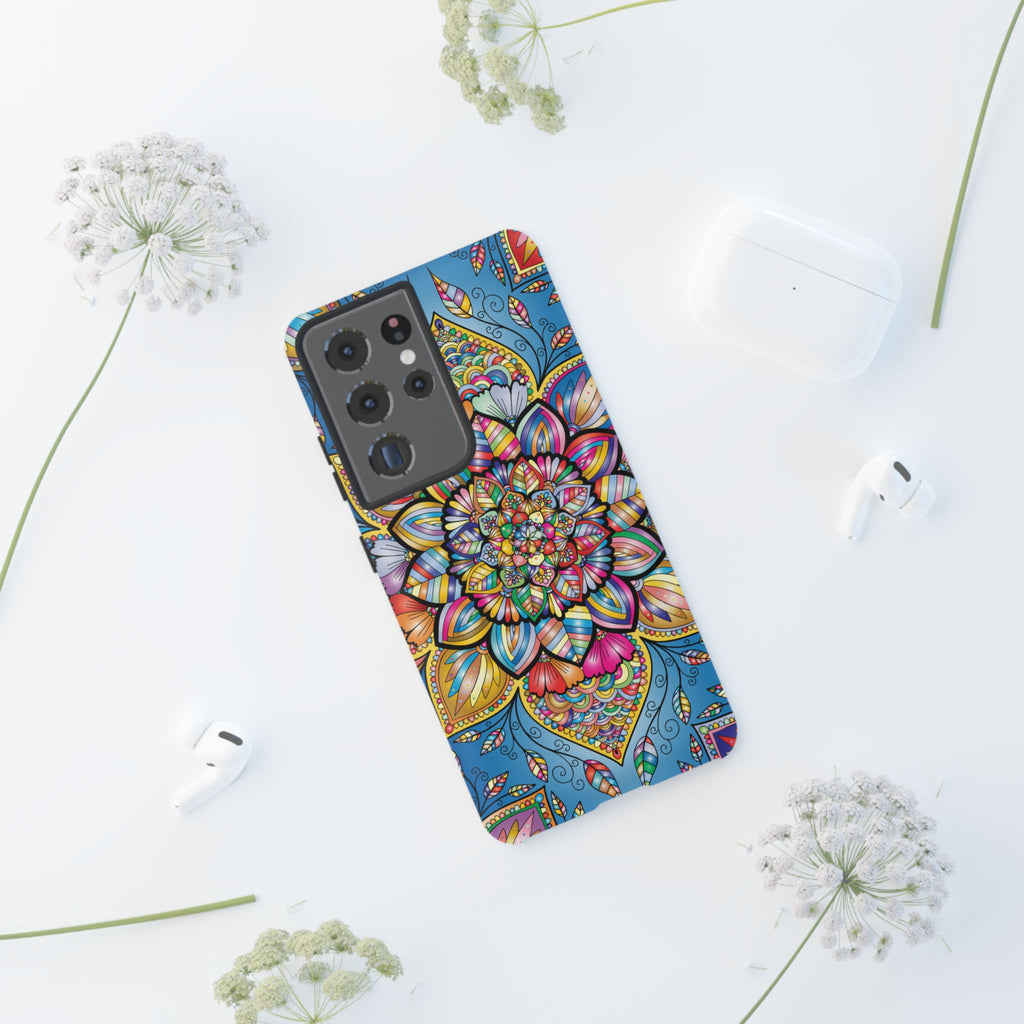 Vibrant Floral Phone Case, Tough Phone Cover, Colorful Mobile Accessory, Artistic Gift, Mandala Design, Everyday Use