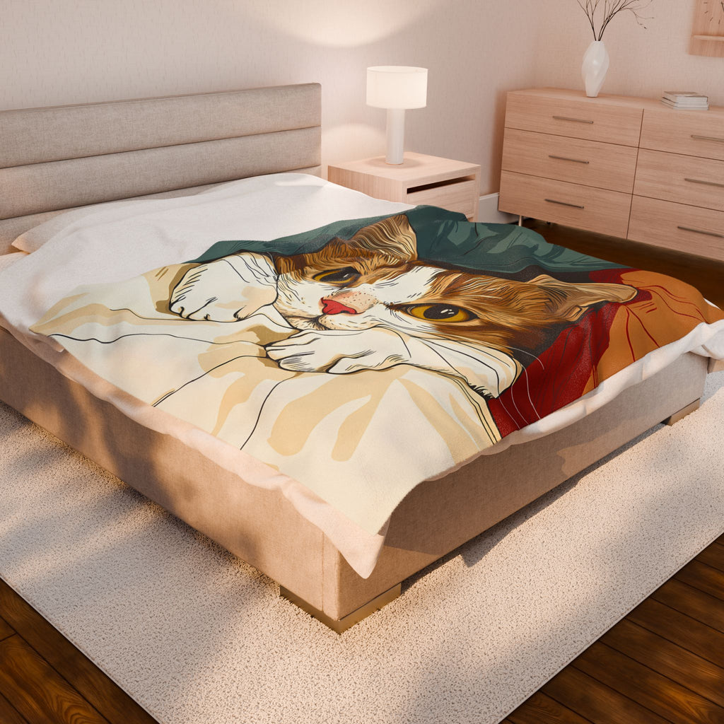 nice cat Velveteen Blanket, Soft Throw Blanket for Home Decor, Perfect Gift for Relaxation, Boho Style, Ideal for All Seasons