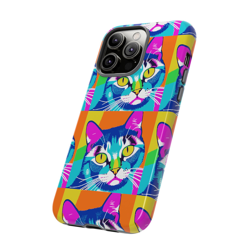 Colorful Cat Phone Case, Vibrant Animal Cover, Unique Pet Lover Gift, Fun Pop Art Style, Trendy Gadget Accessory