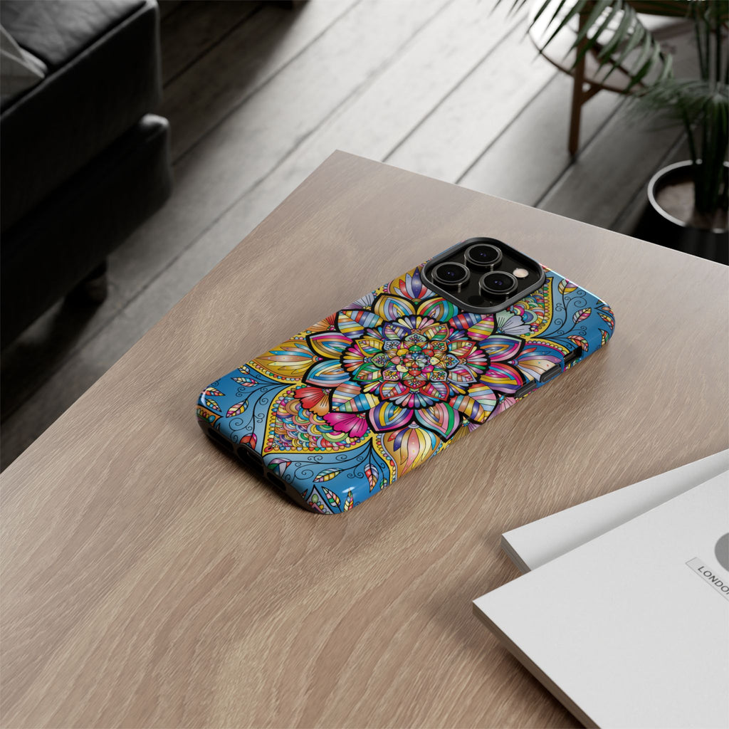 Vibrant Floral Phone Case, Tough Phone Cover, Colorful Mobile Accessory, Artistic Gift, Mandala Design, Everyday Use