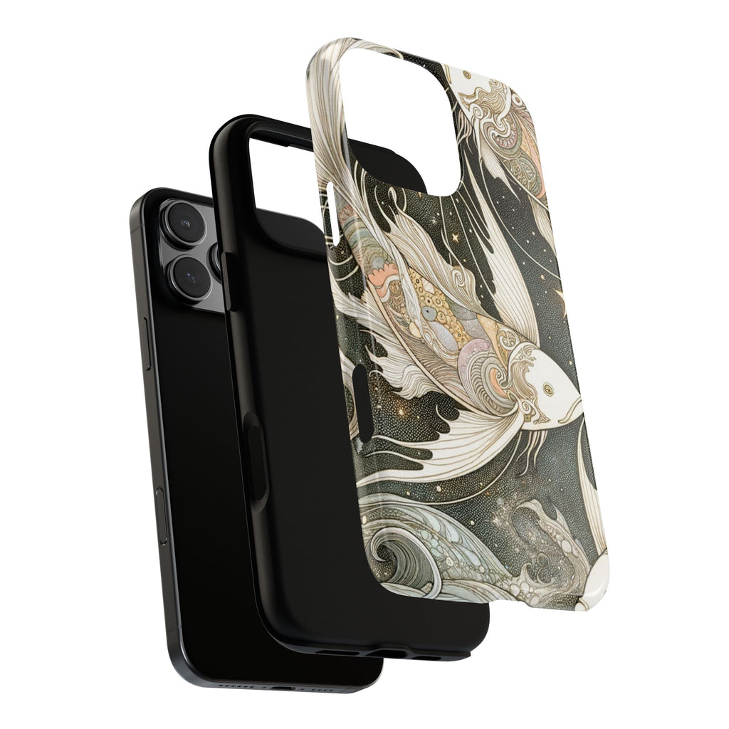 Artistic Phone Case, Cosmic Fish Design, Phone Accessory, Unique Gift, Zodiac Decor, Starry Night Vibes