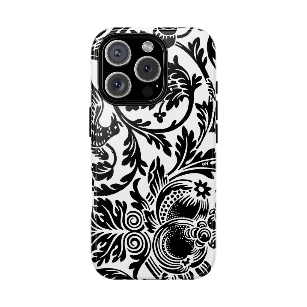 Elegant Black Floral Phone Case, Tough Cases, Stylish Phone Protection, Gift for Her, Floral Design, Trendy Accessories