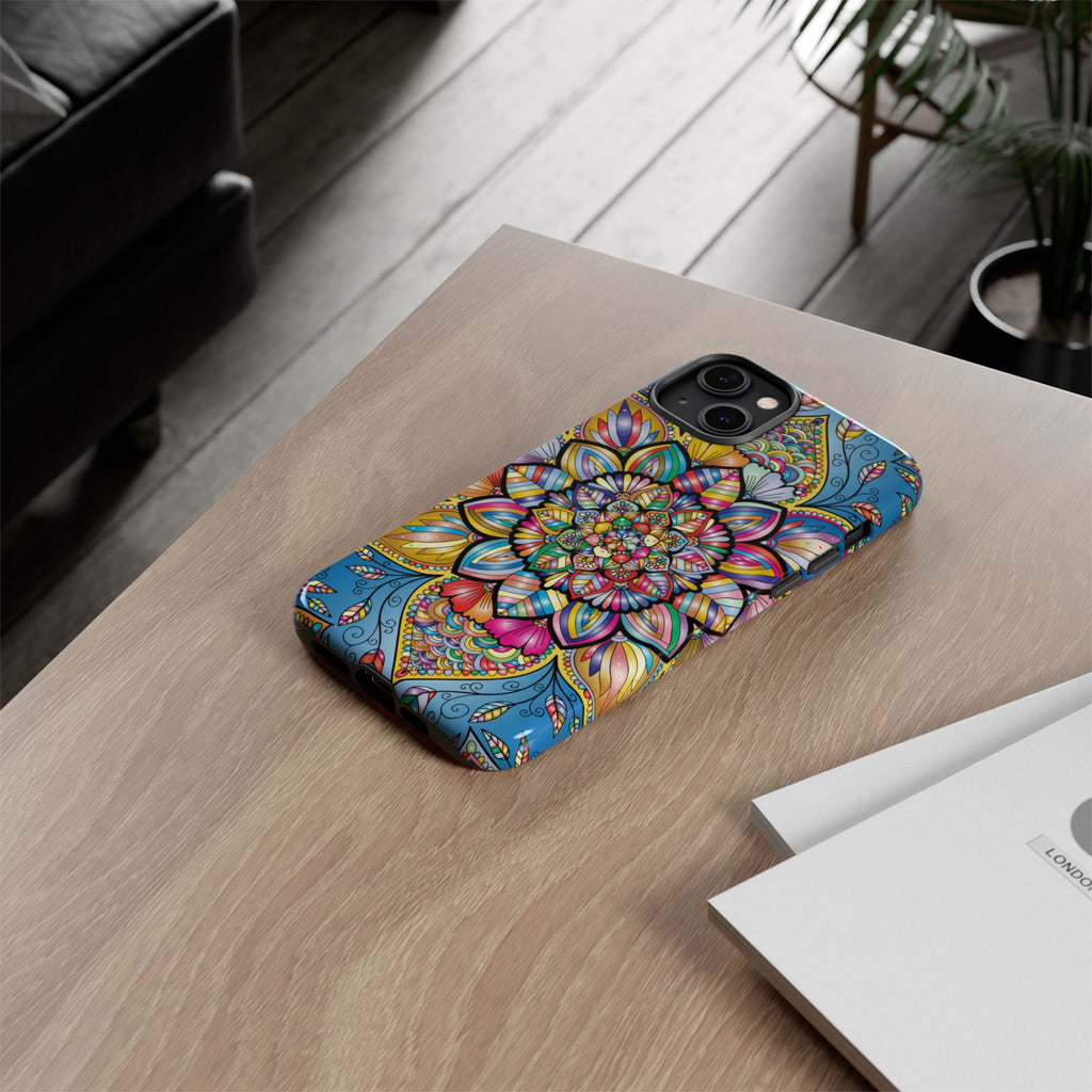 Vibrant Floral Phone Case, Tough Phone Cover, Colorful Mobile Accessory, Artistic Gift, Mandala Design, Everyday Use