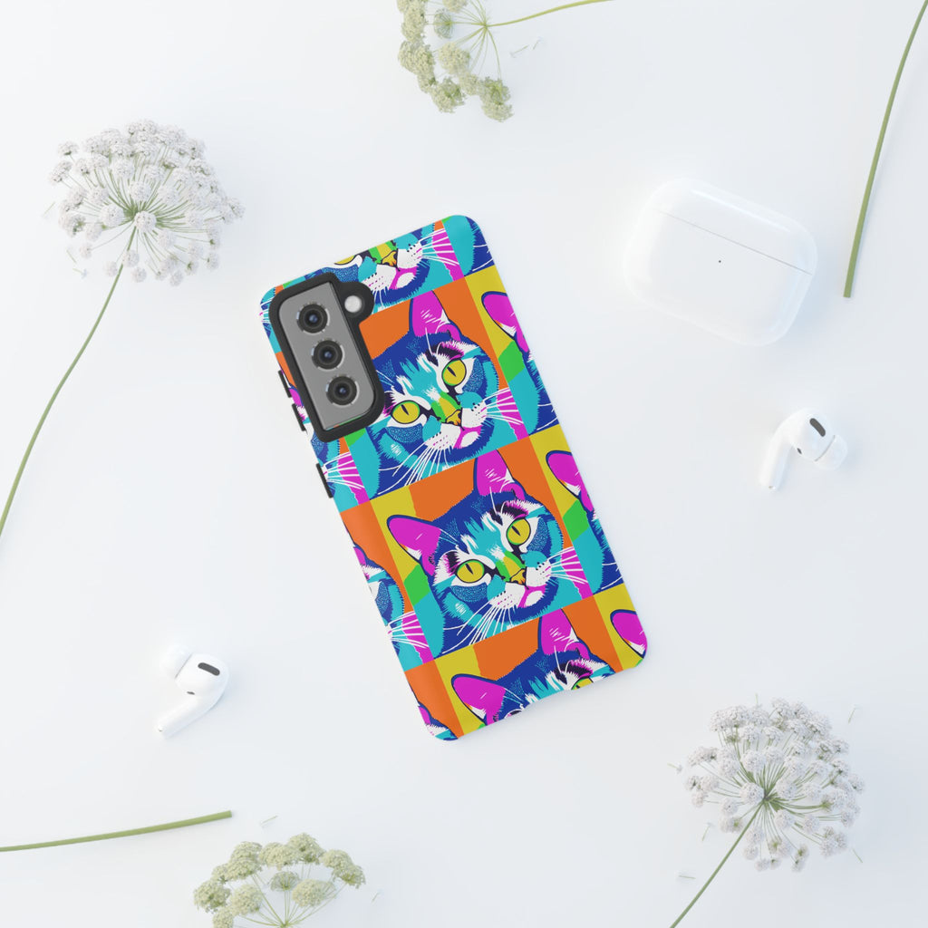 Colorful Cat Phone Case, Vibrant Animal Cover, Unique Pet Lover Gift, Fun Pop Art Style, Trendy Gadget Accessory