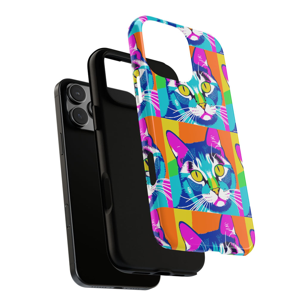 Colorful Cat Phone Case, Vibrant Animal Cover, Unique Pet Lover Gift, Fun Pop Art Style, Trendy Gadget Accessory