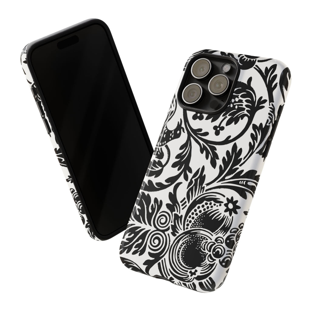 Elegant Black Floral Phone Case, Tough Cases, Stylish Phone Protection, Gift for Her, Floral Design, Trendy Accessories