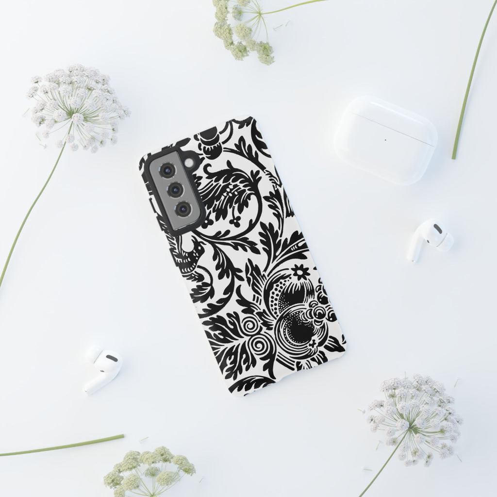 Elegant Black Floral Phone Case, Tough Cases, Stylish Phone Protection, Gift for Her, Floral Design, Trendy Accessories