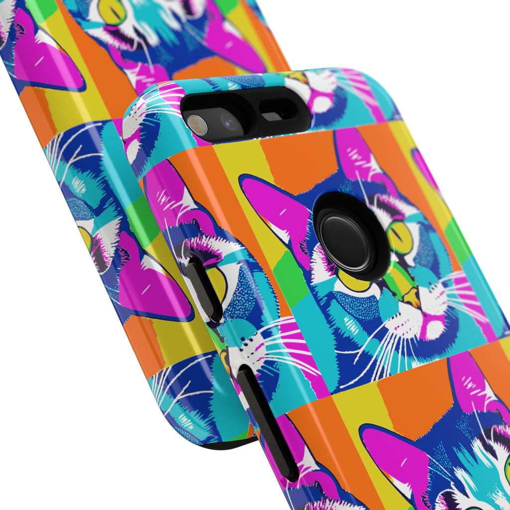 Colorful Cat Phone Case, Vibrant Animal Cover, Unique Pet Lover Gift, Fun Pop Art Style, Trendy Gadget Accessory