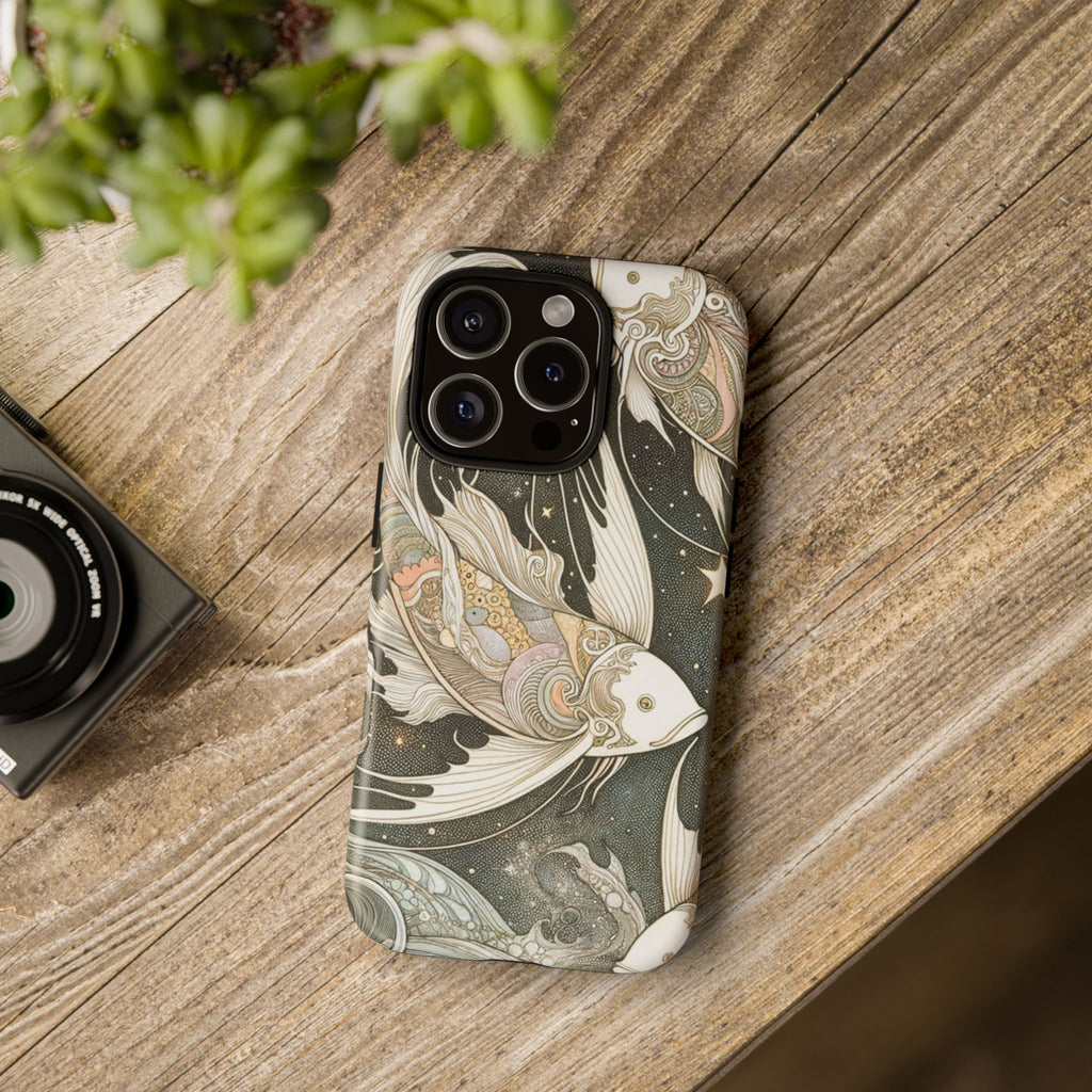 Artistic Phone Case, Cosmic Fish Design, Phone Accessory, Unique Gift, Zodiac Decor, Starry Night Vibes