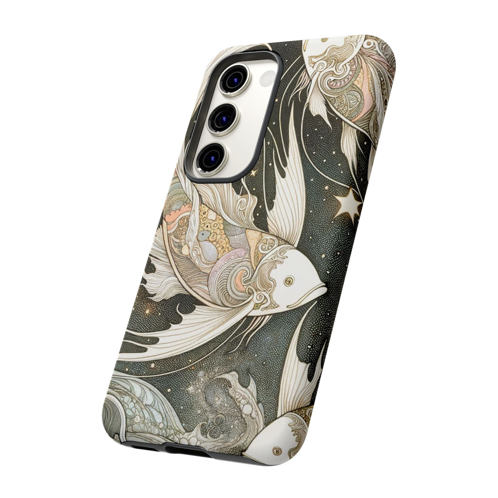 Artistic Phone Case, Cosmic Fish Design, Phone Accessory, Unique Gift, Zodiac Decor, Starry Night Vibes
