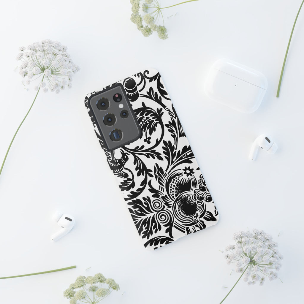 Elegant Black Floral Phone Case, Tough Cases, Stylish Phone Protection, Gift for Her, Floral Design, Trendy Accessories