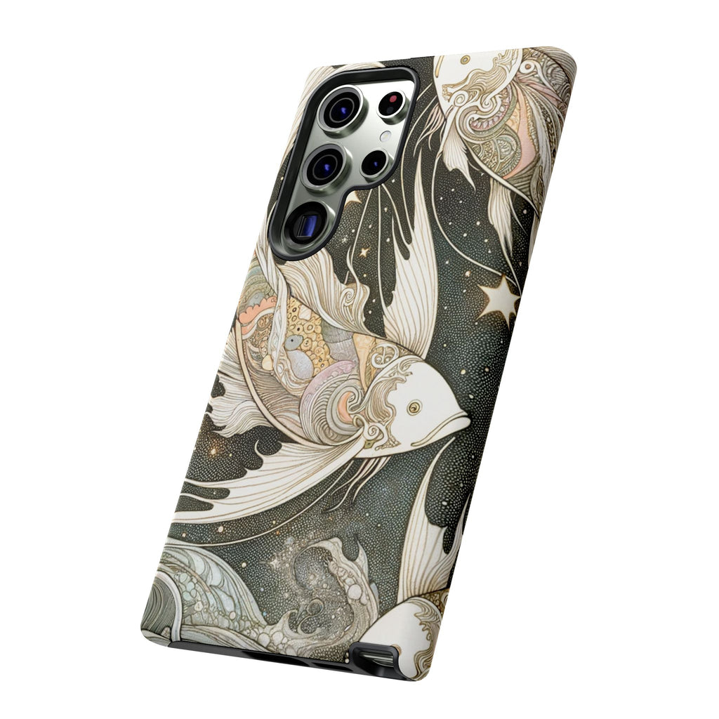 Artistic Phone Case, Cosmic Fish Design, Phone Accessory, Unique Gift, Zodiac Decor, Starry Night Vibes