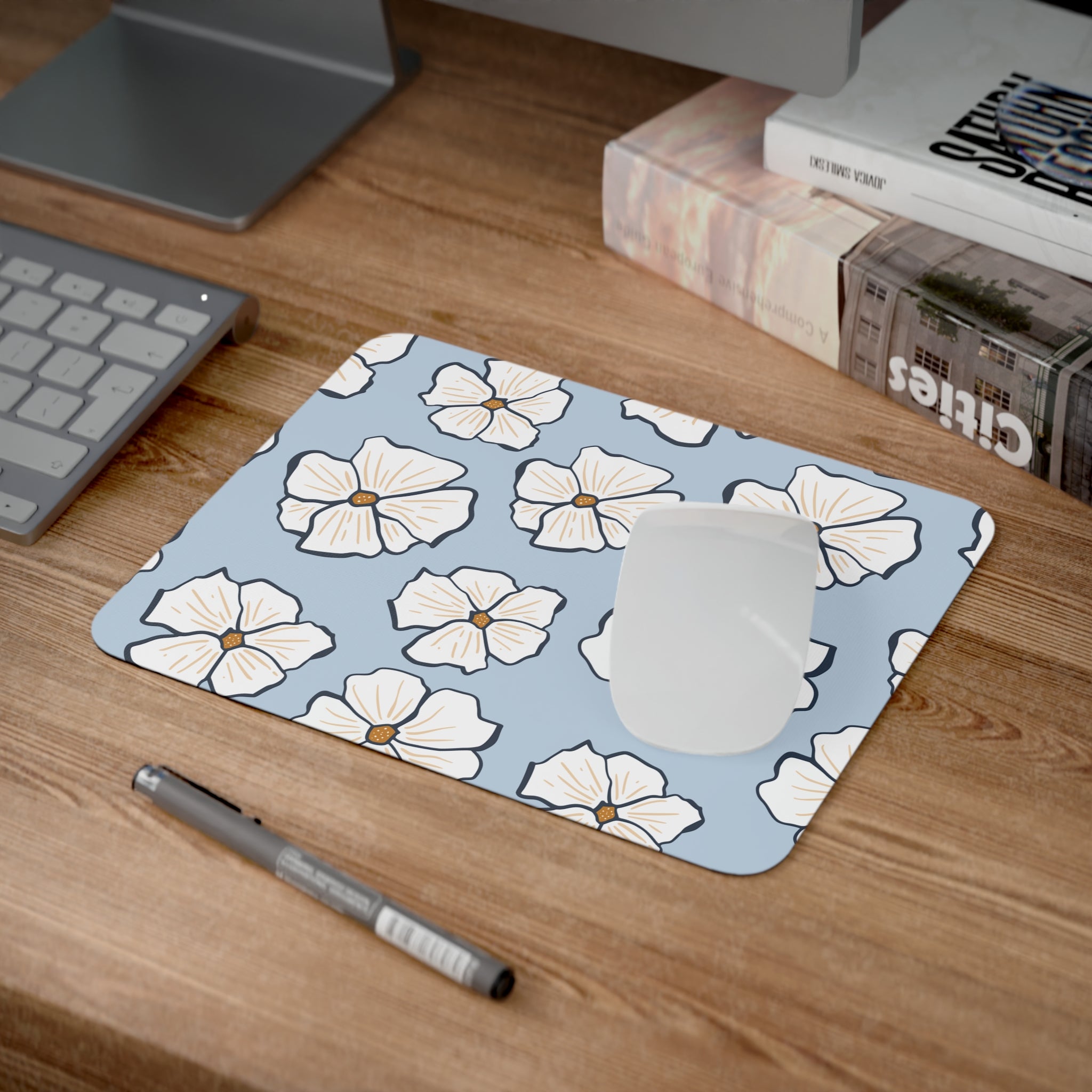 Floral Desk Mouse Pad, Computer Accessories, Gamer Gift, Home Office Decor, Stylish Mousemat for Work, Cute Gift for Her