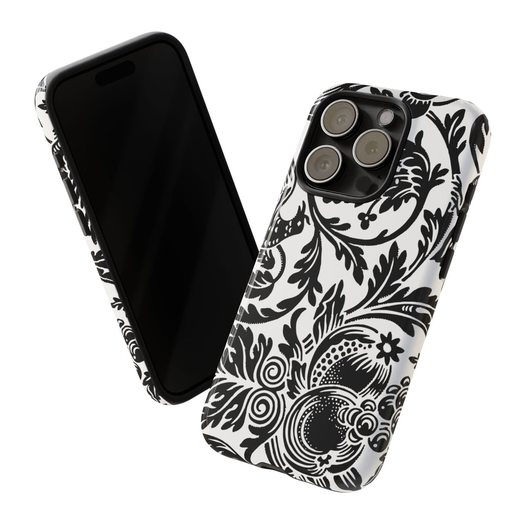 Elegant Black Floral Phone Case, Tough Cases, Stylish Phone Protection, Gift for Her, Floral Design, Trendy Accessories