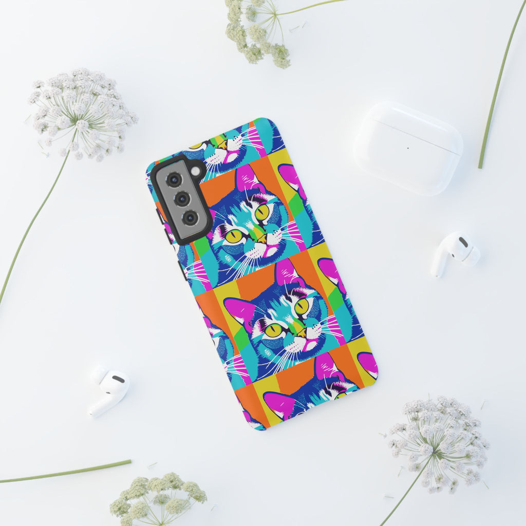 Colorful Cat Phone Case, Vibrant Animal Cover, Unique Pet Lover Gift, Fun Pop Art Style, Trendy Gadget Accessory