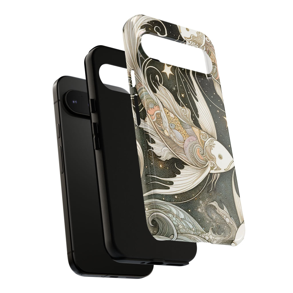 Artistic Phone Case, Cosmic Fish Design, Phone Accessory, Unique Gift, Zodiac Decor, Starry Night Vibes