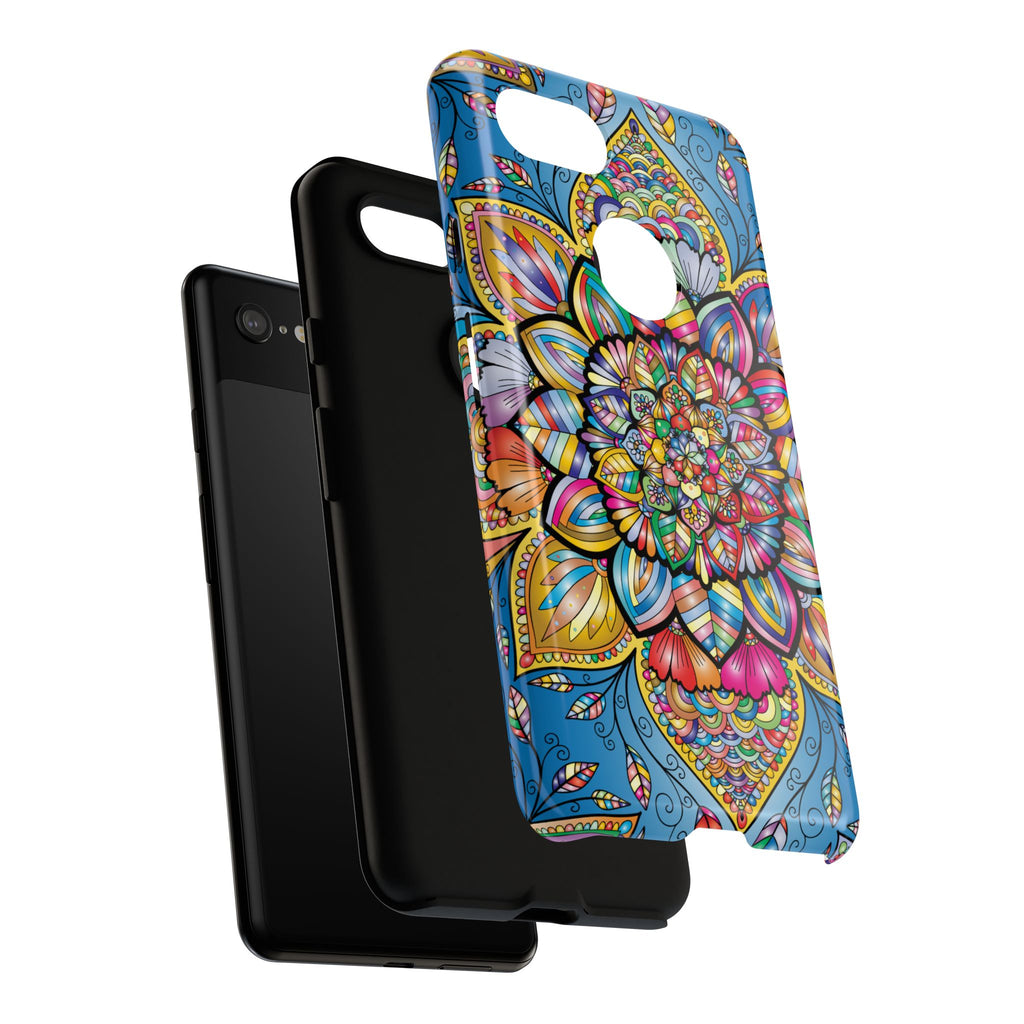 Vibrant Floral Phone Case, Tough Phone Cover, Colorful Mobile Accessory, Artistic Gift, Mandala Design, Everyday Use
