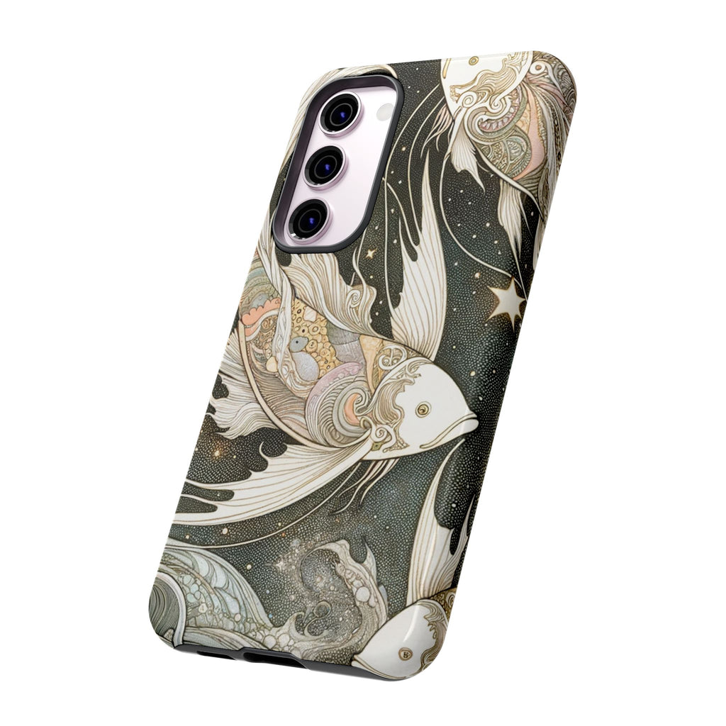 Artistic Phone Case, Cosmic Fish Design, Phone Accessory, Unique Gift, Zodiac Decor, Starry Night Vibes