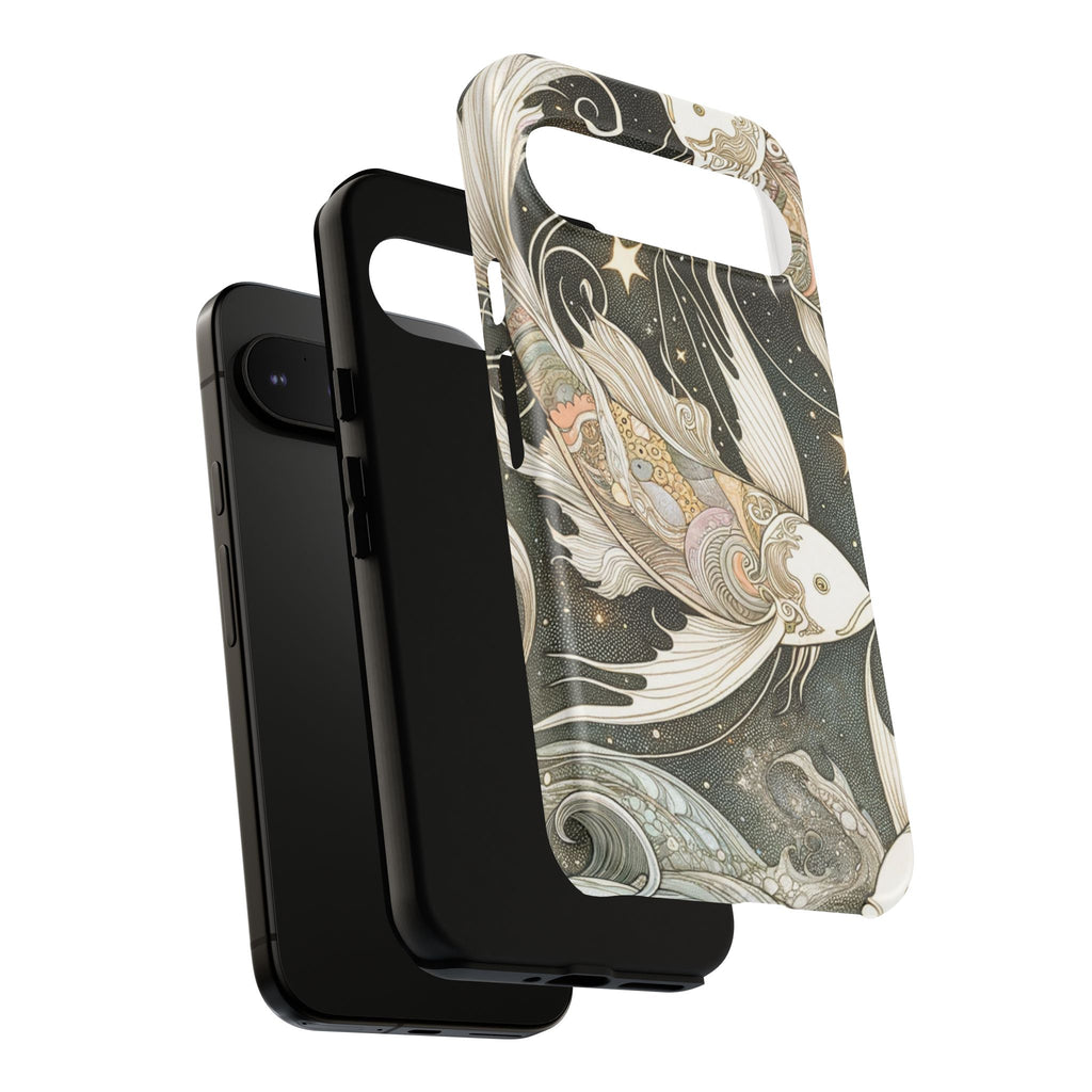 Artistic Phone Case, Cosmic Fish Design, Phone Accessory, Unique Gift, Zodiac Decor, Starry Night Vibes