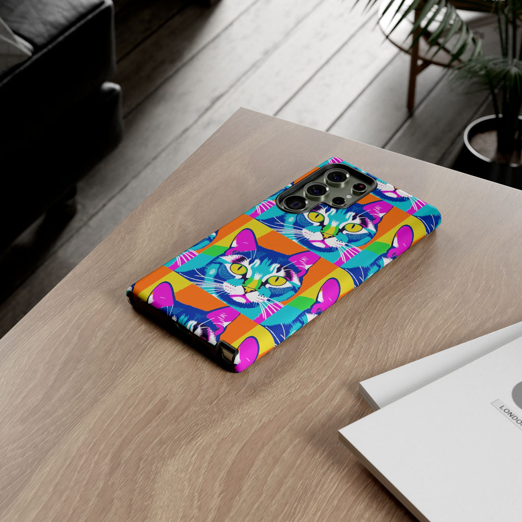 Colorful Cat Phone Case, Vibrant Animal Cover, Unique Pet Lover Gift, Fun Pop Art Style, Trendy Gadget Accessory