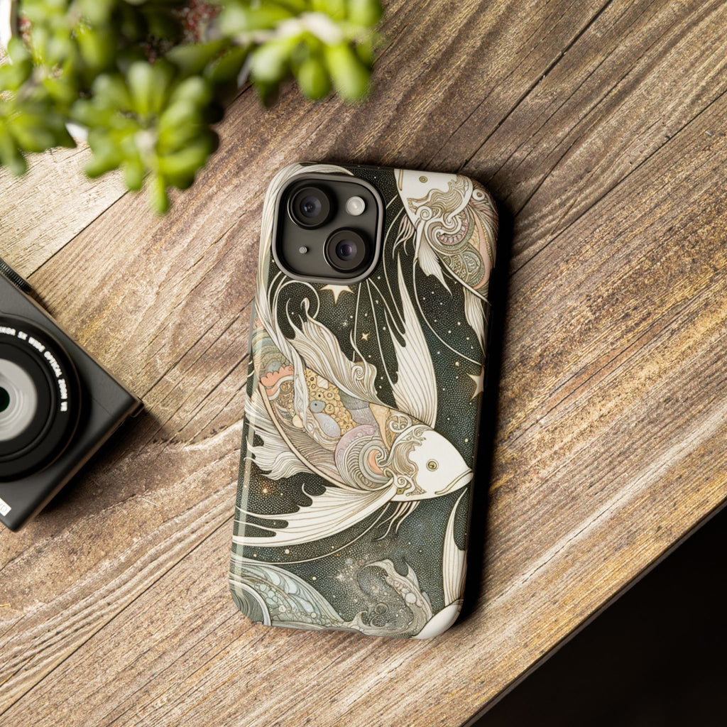 Artistic Phone Case, Cosmic Fish Design, Phone Accessory, Unique Gift, Zodiac Decor, Starry Night Vibes