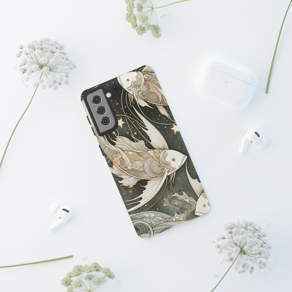 Artistic Phone Case, Cosmic Fish Design, Phone Accessory, Unique Gift, Zodiac Decor, Starry Night Vibes