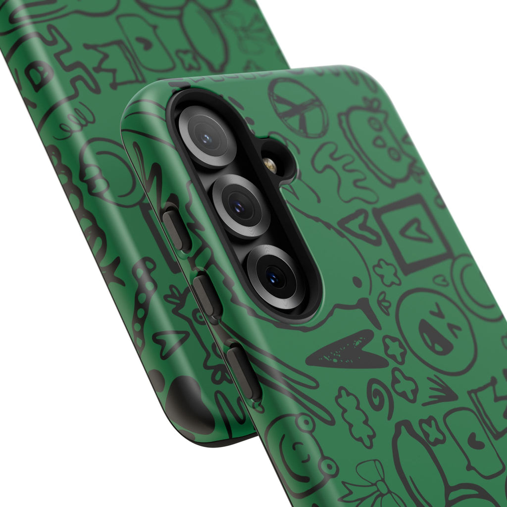 Playful Phone Case, Vibrant Green Tough Case, Quirky Graphic Design, Unique Gift for Kids, Fun Accessories, Christmas, Birthday