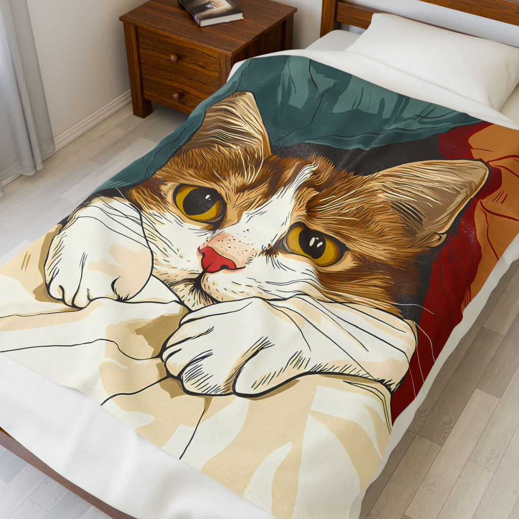 nice cat Velveteen Blanket, Soft Throw Blanket for Home Decor, Perfect Gift for Relaxation, Boho Style, Ideal for All Seasons