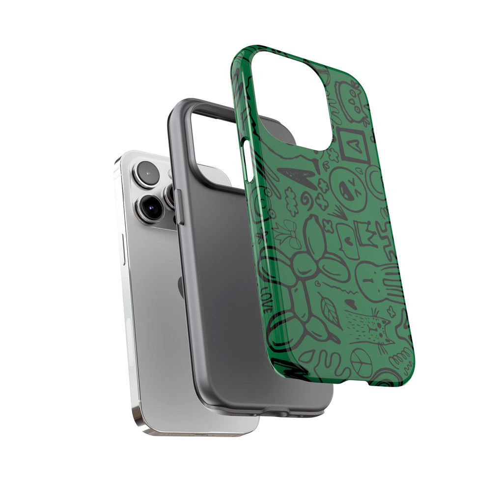 Playful Phone Case, Vibrant Green Tough Case, Quirky Graphic Design, Unique Gift for Kids, Fun Accessories, Christmas, Birthday