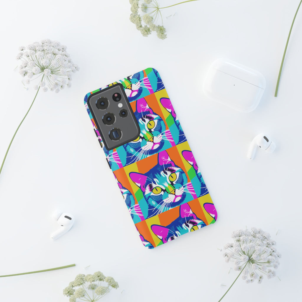 Colorful Cat Phone Case, Vibrant Animal Cover, Unique Pet Lover Gift, Fun Pop Art Style, Trendy Gadget Accessory