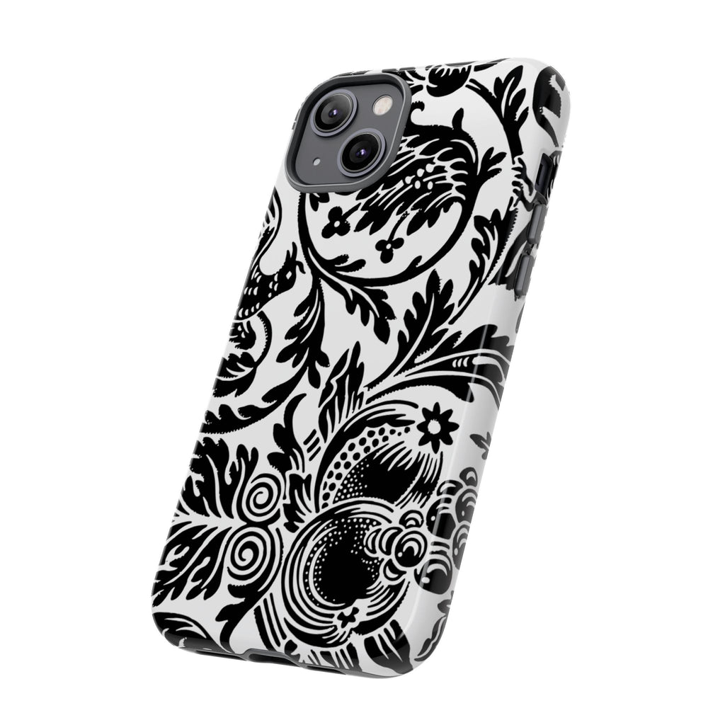 Elegant Black Floral Phone Case, Tough Cases, Stylish Phone Protection, Gift for Her, Floral Design, Trendy Accessories