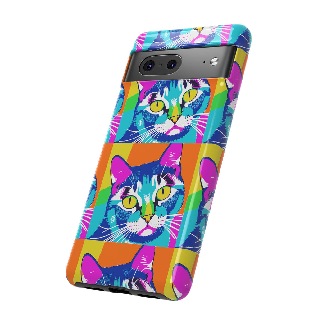 Colorful Cat Phone Case, Vibrant Animal Cover, Unique Pet Lover Gift, Fun Pop Art Style, Trendy Gadget Accessory