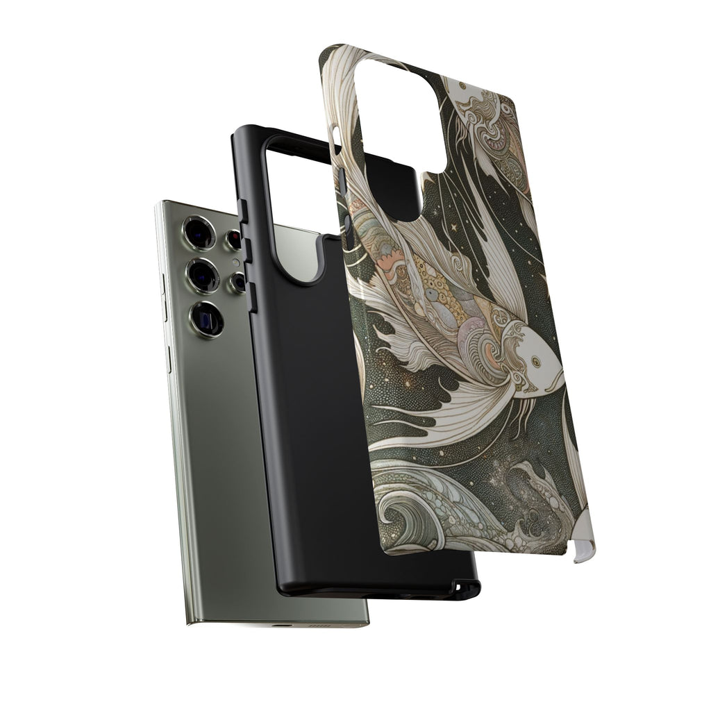 Artistic Phone Case, Cosmic Fish Design, Phone Accessory, Unique Gift, Zodiac Decor, Starry Night Vibes