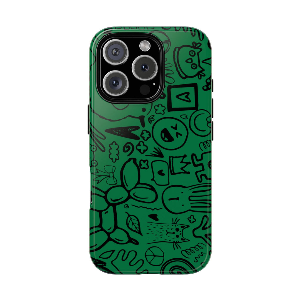 Playful Phone Case, Vibrant Green Tough Case, Quirky Graphic Design, Unique Gift for Kids, Fun Accessories, Christmas, Birthday