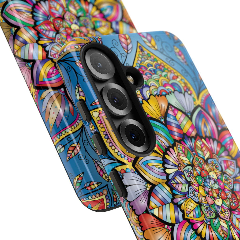 Vibrant Floral Phone Case, Tough Phone Cover, Colorful Mobile Accessory, Artistic Gift, Mandala Design, Everyday Use