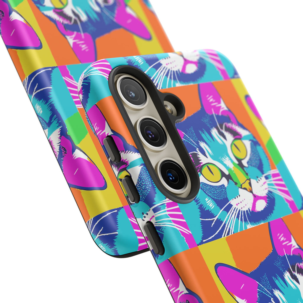 Colorful Cat Phone Case, Vibrant Animal Cover, Unique Pet Lover Gift, Fun Pop Art Style, Trendy Gadget Accessory