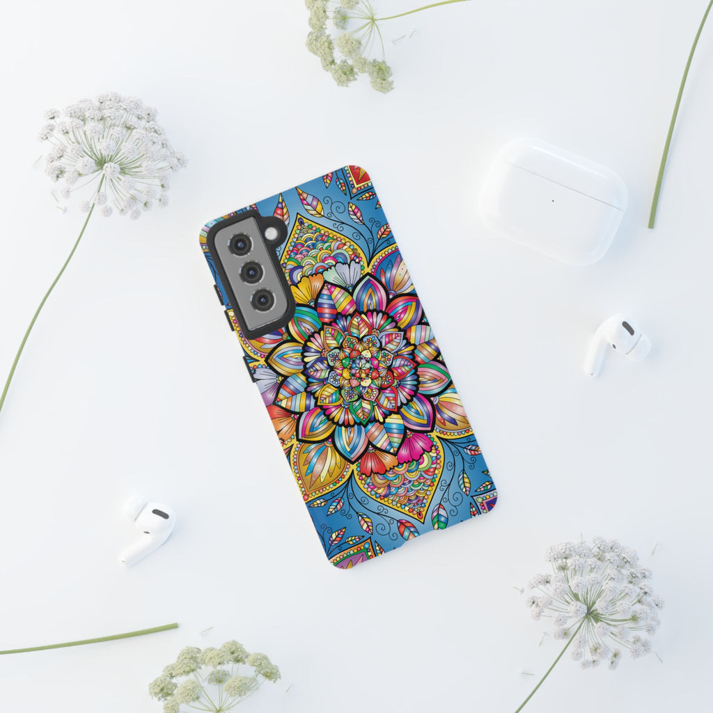 Vibrant Floral Phone Case, Tough Phone Cover, Colorful Mobile Accessory, Artistic Gift, Mandala Design, Everyday Use