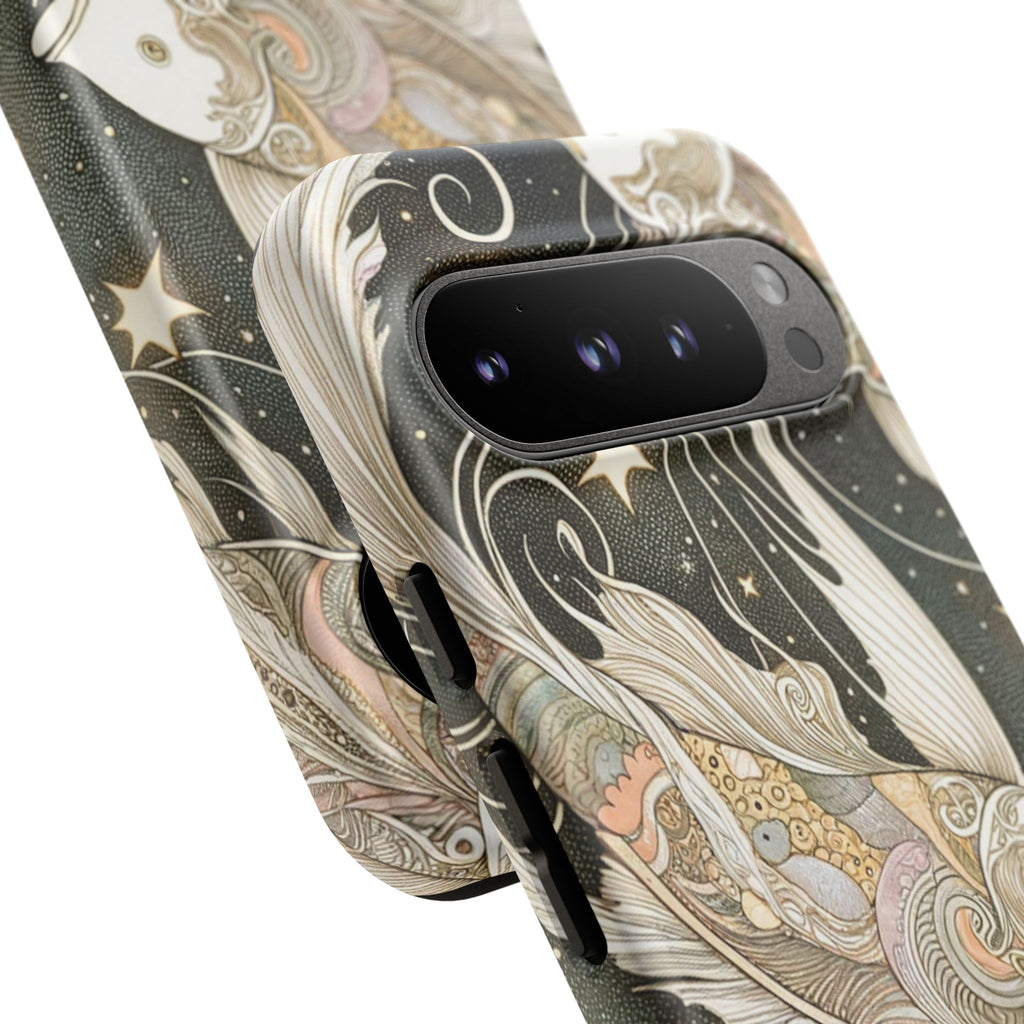 Artistic Phone Case, Cosmic Fish Design, Phone Accessory, Unique Gift, Zodiac Decor, Starry Night Vibes